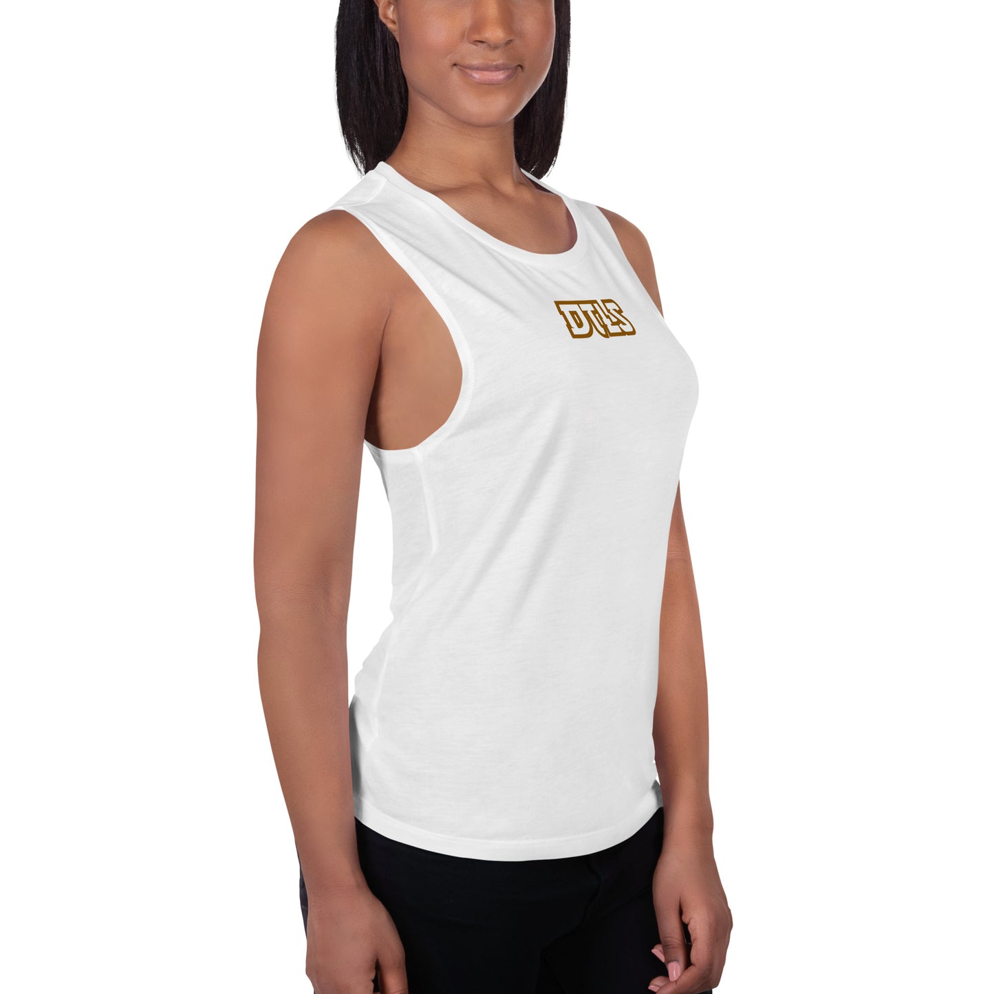 Ladies’ Muscle Tank DTLS logo printed